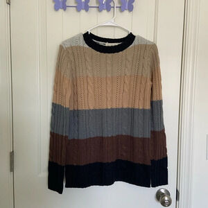 EUC | Poof Excellence women’s‎ neutral colored striped acrylic sweater — medium